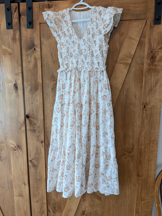 Dresses & Skirts - White Floral Ruffle Midi Dress 100% Cotton